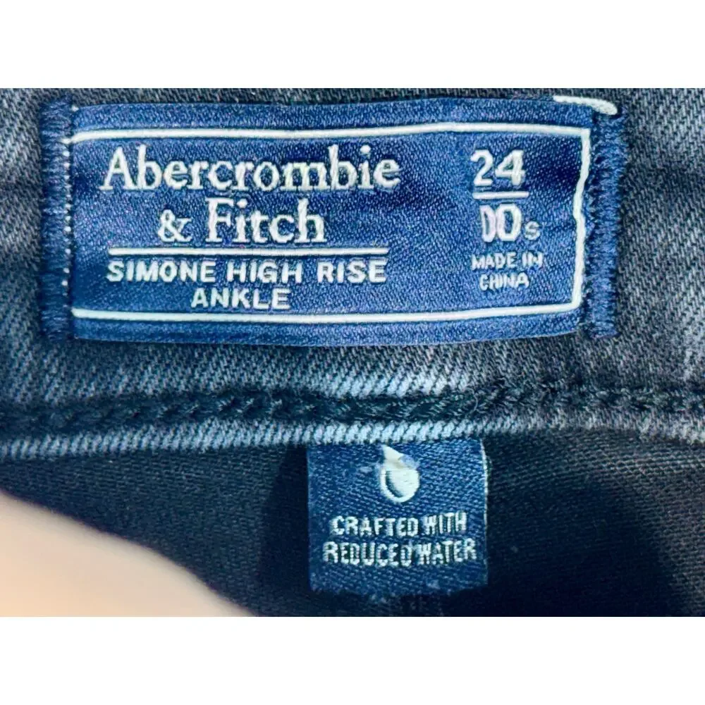 Abercrombie & Fitch Simone High Rise Ankle Black Distressed Skinny Jeans Size 24